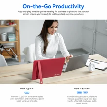 Veout Monitor portátil de 16", IPS, 1920 x 1200P, con USB-C, Freesync para juegos con soporte, disponible en cuatro colores, ultrafino de 0,3", ideal para viajes y oficina.
