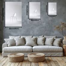 Chaise minimaliste avec assise et dossier blancs. Pieds en métal fin. Grande peinture murale encadrée en bois, décoration d'intérieur, peinture à l'huile - Chambre, salle de bain, salon, bureau, cuisine, cadeaux de Noël - 1 pièce