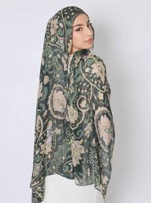 1pc Women Hijab Bohemian Style Watercolor Print Headscarf, Sun-Protection Muticolor Scarf, Elegant Multi-Purpose Shawl For Everyday Use Headband For Abaya