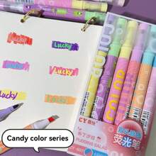 6pcs/Set Double-Ended Fluorescent Highlighter Pens, 12 Colors, Overlapping Neon Highlighters For Note Taking, Drawing, Graffiti, Vibrant Stationery, Back To School Essential, Gift