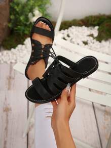 2025 Summer Outdoor Comfy Open Toe Lace Up Flat Sandals, Plus Size