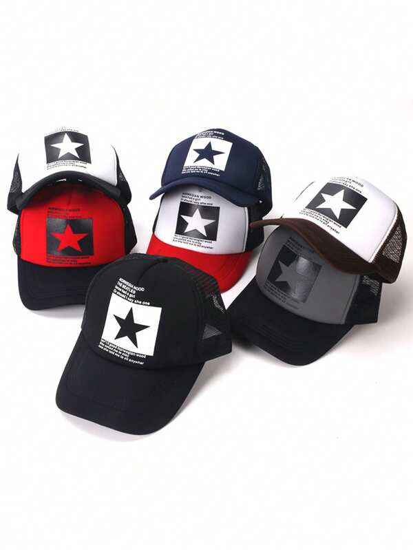 1pc,New Spring And Summer Multi Color Couple Baseball Hat Hip Hop Hollow Hat Men's And Women's Five Star Mesh Hat Sun Sunshade Hat