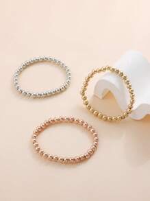 3pcs Gold/Silver/Rose Gold CCB Plastic Beaded Elastic Bracelet Set - Bracelet - View 3
