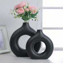 1pc Black Plastic Round Vase Ornaments, Simulation Dried Flower Decorative Vases, Flower Arrangement Art Vases, Simple Living Room Exhibition Hall Decoration, Home Decoration, Vases, Ornaments, Table Decoration.