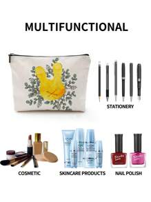 1 件复活节兔子和格子字母亚麻印花化妆包，可爱旅行化妆包和多功能零钱包，女性必备轻便礼物