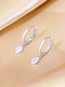 1pc S925 Sterling Silver Cubic Zirconia Leaf Earrings For Women, Exquisite Holiday Gift - Silver - View 2