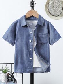 男童创意休闲无弹力短袖马球领衬衫，男童夏季户外装