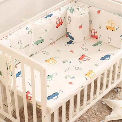 2 Baby Crib Circumference 120cm/47.24 Inches, 180cm/70.86 Inches, White Newborn Cartoon Embroidered Soft Cushion Bag, Children's Anti-Collision Strip, Anti Fall Fence