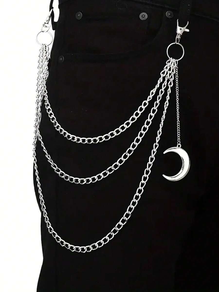月亮吊坠牛仔裤链 男孩朋克链 原宿哥特珠宝 哥特摇滚 情绪配饰 - 銀色 - 查看 1
