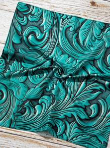 1 件女士复古绿松石佩斯利印花头巾，经典方形头带 - 綠色 - 查看 2