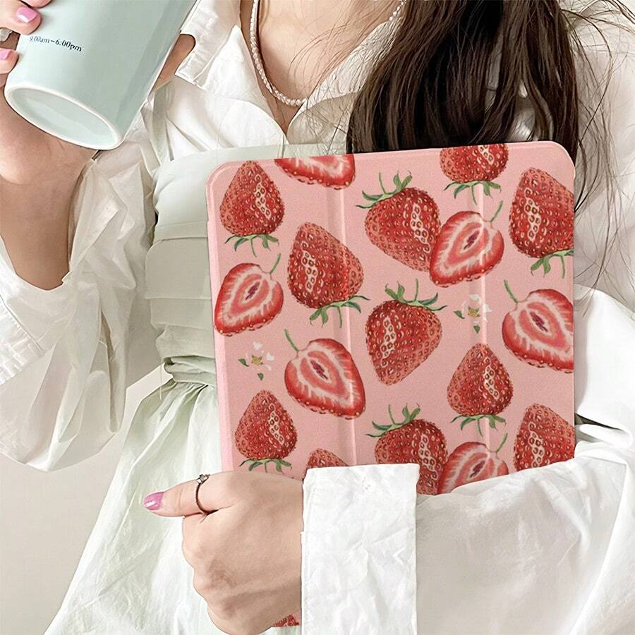 可爱草莓图案 iPad 保护套，采用时尚设计皮革 + TPU 材质平板电脑保护套，柔软防摔保护，超薄/智能支架/自动唤醒，兼容 iPad 第 10 代/iPad Air(M2)/Pad Pro(M4)/Air4/5/6/Pro10.5/2022/2021/2024/12.9/Mini7/2019/Air 11(2025)/11th/Air 13(2025) - 無色 - 查看 1