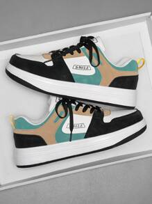 Men's Fashionable Colorblock Letter Lace-Up Low-Top Thick Sole Sneakers, & Personalized For Youth Outdoor Lightweight Comfortable Casual Skate Shoes