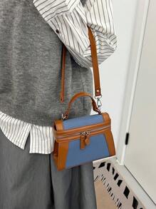 Vintage Color Block Casual Handbag & Shoulder Bag, New Crossbody Bag Style - Blue - View 5