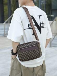 High Quality Vintage Print PU Leather Men's Business Shoulder Bag, Simple Classic Crossbody Bag, Fashionable Casual Shoulder Bag For Women, Multifunctional American Style Textured Shoulder Bag Valentine'S Day