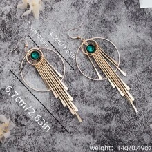 Boucles d'oreilles pendantes rondes doubles avec pierres précieuses synthétiques Boho longues, style vintage pour un port quotidien et un cadeau de fête pour femmes