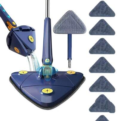 Set Rotatable Telescopic Triangle Mop 360° Spin Cleaning Mop Squeeze Wet And Dry Use Water Absorption For Home Floor Ceiling Cleaning Mop Squeeze Wet And Dry Use Water Absorption Home Floor Tools Adjustable Mop Floor Squeeze Free Hand Washing Slouchy Tool Triangular Rotating Adjustable Cleaning Mop, Hand Twist Quick-Dry, Automatic Water Squeezing, Premium Microfiber Cloth Heads, 44.8 Inches Multi-Surface Floor, Ceiling, Wall Cleaner