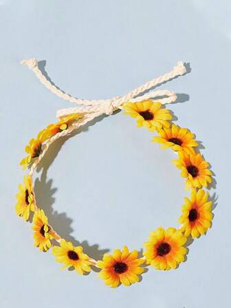 1 件向日葵和雏菊头带，波西米亚风格鲜花皇冠发饰，适合女孩