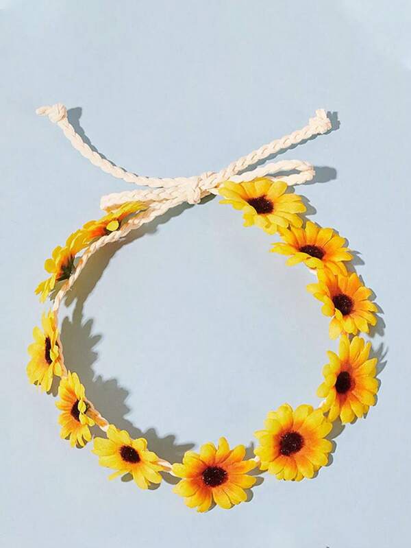 1 件向日葵和雏菊头带，波西米亚风格鲜花皇冠发饰，适合女孩