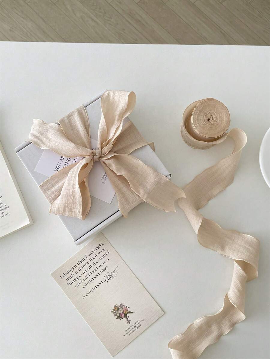 4厘米褶皱缎带，优质弹力褶边布带，用于包装蛋糕、礼品、鲜花、母亲节、情人节、女神节等工艺品 - 駝色 - 查看 1