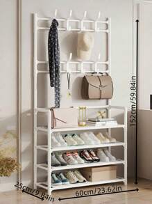 1pc Multifunctional Metal Entryway Shoe Rack With 4/5 Tiers Shoe Storage Shelves And Coat Hooks - Organize Your Entryway And Keep Your Clothes And Shoes Tidy