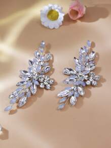 1 pieza Clip para zapato de novia con diamantes de imitación y perlas desmontable para tacón alto, accesorio para zapato de boda DIY - Plateado - Ver 4
