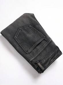 Jeans casuales de estilo urbano para hombres, jeans de mezclilla bordados, estilo emo - Negro - Ver 4