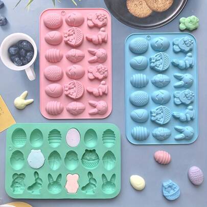 1/3 Packs Silicone Easter Chocolate Molds, 18-Cavity Silicone Molds With Basket, Egg, And Bunny Shapes For Easter Candy, Gummies, Pudding, Jelly, Soap, Cupcake Decorating