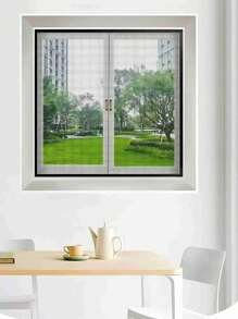 1 sztuka Czarna koronkowa zasłona okienna z czarną krawędzią, środek odstraszający komary na cztery pory roku, zasłona okienna odstraszająca komary do salonu i sypialni, samoprzylepna wielokrotnego użytku moskitiera, elegancki i prosty design, ściśle tkana, lekka i cienka siatka okienna, wentylacja, zmywalna, ręcznie robiona dekoracja domu