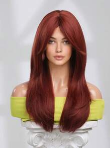 18 Inch Fashion Butterfly Haircut Burgundy Hair Red Wigs Synthetic Middle Part Hair Wigs For Y2K Girls PARTY FLASH - Burgundy - View 3