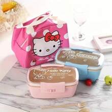 Sanrio 1pc Hello Kitty Insulated Lunch Bag - Adorable Cartoon Canvas Insulated Lunch Box With Waterproof And Oilproof Layer, Dual-Layer Compartment, Portable And Washable, Ideal Gift For Holidays