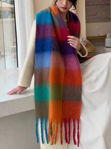 1pc Women Multicolor Extra Long Faux Cashmere Solid Color Scarf With Tassels, Warm For Autumn/Winter Outings, Traveling, And Shopping - Beige - View 3