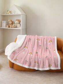 1pc Soft Cozy Plush Strawberry Rainbow Print Fleece Blanket, Suitable For Sofa, Bed, TV, Office, Home, Camping, Travel, Holiday, All Season Gift - Multicolor - View 2