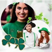 20pcs Casual Clover Shape Metal Brooch, Suitable For All Seasons, St. Patrick's Day - Green - View 4