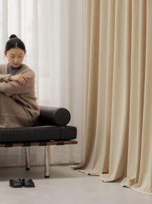 1pc French Cream Velvet Curtains, Living Room Bedroom Drape Thermal Insulated Blackout Curtains