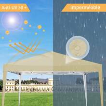 COBIZI Tonnelle Pavillon 3x3m étanche et stable, pliable, tente de jardin, tente de fête, tente à bière, tente de jardin pliable avec 4 sacs de sable, hauteur réglable