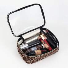 ENBEI 1pc Leopard Print Transparent Makeup Bag, Durable TPU Material, TSA-Approved Travel Toiletry Bag, Large Capacity Waterproof Travel Cosmetic Bag, Convenient Travel Makeup Organizer, Travel Toiletry Bag, Essential Items Gift Storage Bag, Zipper Accessories, Manicure Supplies - Multicolor - View 4