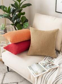 两包灯芯绒枕套 18x18 超柔软波西米亚条纹枕套浅棕色装饰抱枕家居装饰沙发靠垫卧室客厅、秋季装饰、秋季装饰、房间装饰 - 咖啡棕 - 查看 2