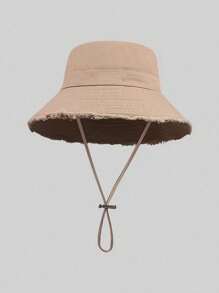 流苏宽边渔夫帽，适合户外徒步防晒，夏季 - 卡其色 - 查看 13