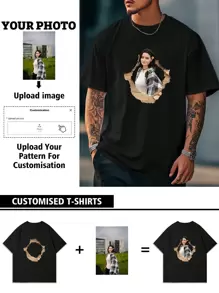 Customizable Personalized Fun Photo Men's T-Shirt, Customize Your Photo, Customize Selfie/Baby/Friend/Idol/Couple/Family/Party/School/Sport/Pet Love Photo Print, Business/Company Party Uniform, Birthday Gift, Holiday Gift, Party Gift, Wedding Gift, Friend Gift, Anniversary Gift