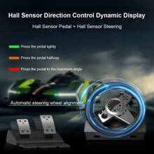 TOPWOLF 270 度 PC 游戏方向盘适用于 X-Box 系列 X & S /X-Box One/PS 4/PS 4 SLIM/PS 4 Pro/ PS3/SWITCH/PC 游戏方向盘霍尔传感器踏板，带来逼真的驾驶动作 X-Input/D-Input 模式赛车方向盘游戏方向盘 - 黑色 - 查看 6