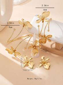 Aretes de flor de hierro con esmalte, anillo y pulsera con textura de arruga y brillo, estilo vintage, elegante y de lujo. Se venden individualmente o como un conjunto, adecuados para regalo, fiesta, banquete y uso diario
