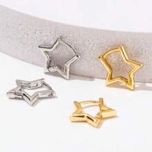 1 Pair Golden Plated Star Earrings For Couples Five-Pointed Star Ear Hoop - Yellow Gold - View 5