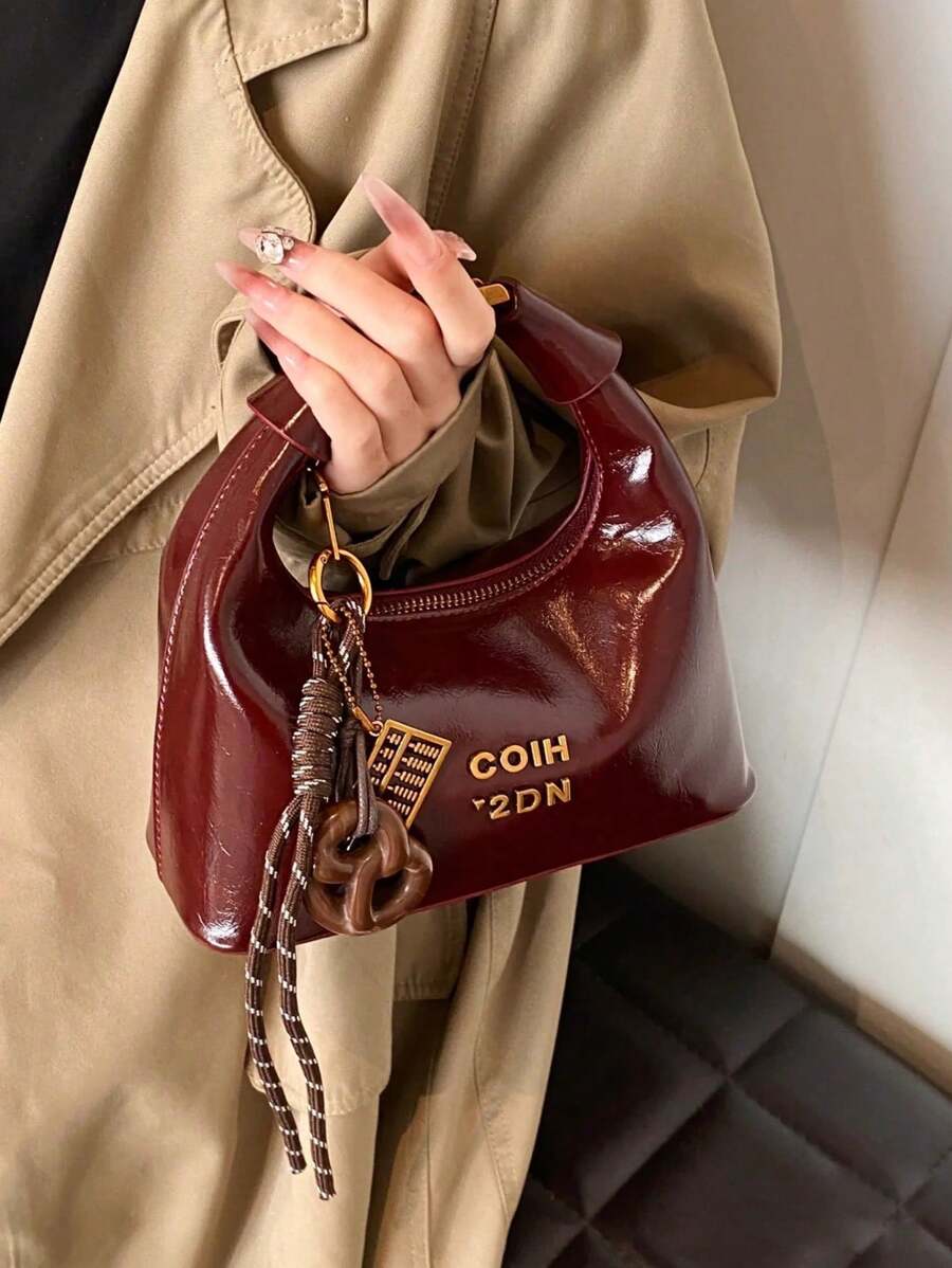 2025 Primavera/Verão Nova Bolsa Retro Vinho Tinto Crossbody, Bolsa de Ombro, Bolsa de Negócios Feminina Casual Moda Diária Bolsa de Viagem, Adequada para Trabalho, Compras, Namoro, Viagem, Com Decoração