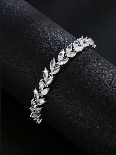 1pc Fashion Cubic Zirconia Silver Color Chain Bracelet For Women, Suitable For Festival, Party, And Daily Wear
