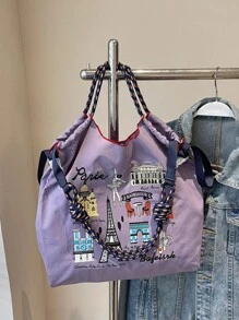 2025新款流行女士手提包，大容量通勤小众设计单肩斜挎包，休闲百搭简约时尚手提包，舒适尼龙面料拼色可调节长肩带，宽敞开口设计，适合秋冬季