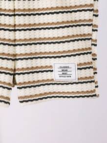 2 pièces/Ensemble Top décontracté à texture tricotée avec col polo et lettre brodée, et pantalon. Ensemble d'été