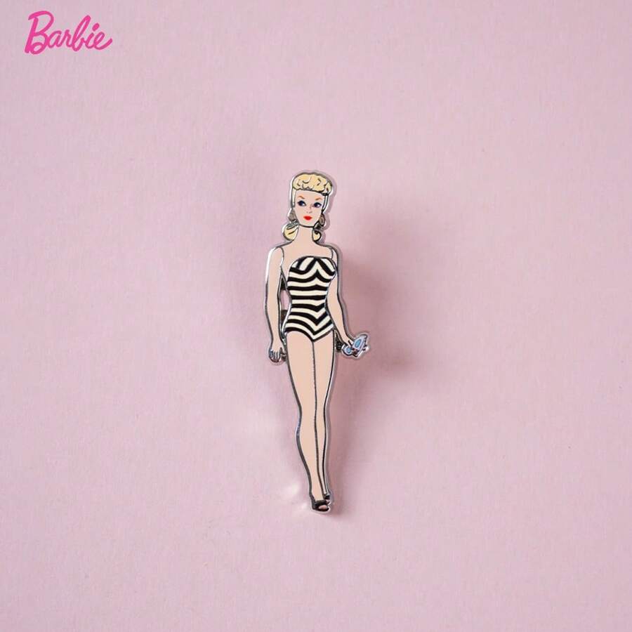 Barbie 1枚芭比官方授权卡通人物珐琅胸针，可爱电影人物设计，可别在帽子、背包、包包、衣服、配饰上，圣诞节、生日派对礼物，芭比粉丝必备 - 黑色 - 查看 1