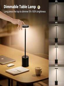 1 pieza Lámpara de escritorio LED regulable con control táctil moderno de metal, luz de ambiente inalámbrica y portátil, iluminación decorativa de sobremesa, mesilla de noche, bar, 3 modos de color, decoración del hogar para sala de estar y dormitorio