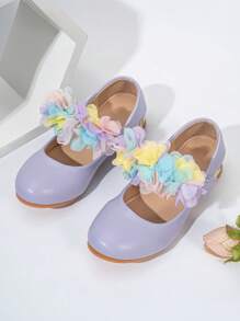 Kids' New Wedding Party Shoes, Purple Lace Flower Bow Faux Pearl Fashion Comfortable Versatile High Heeled Pumps