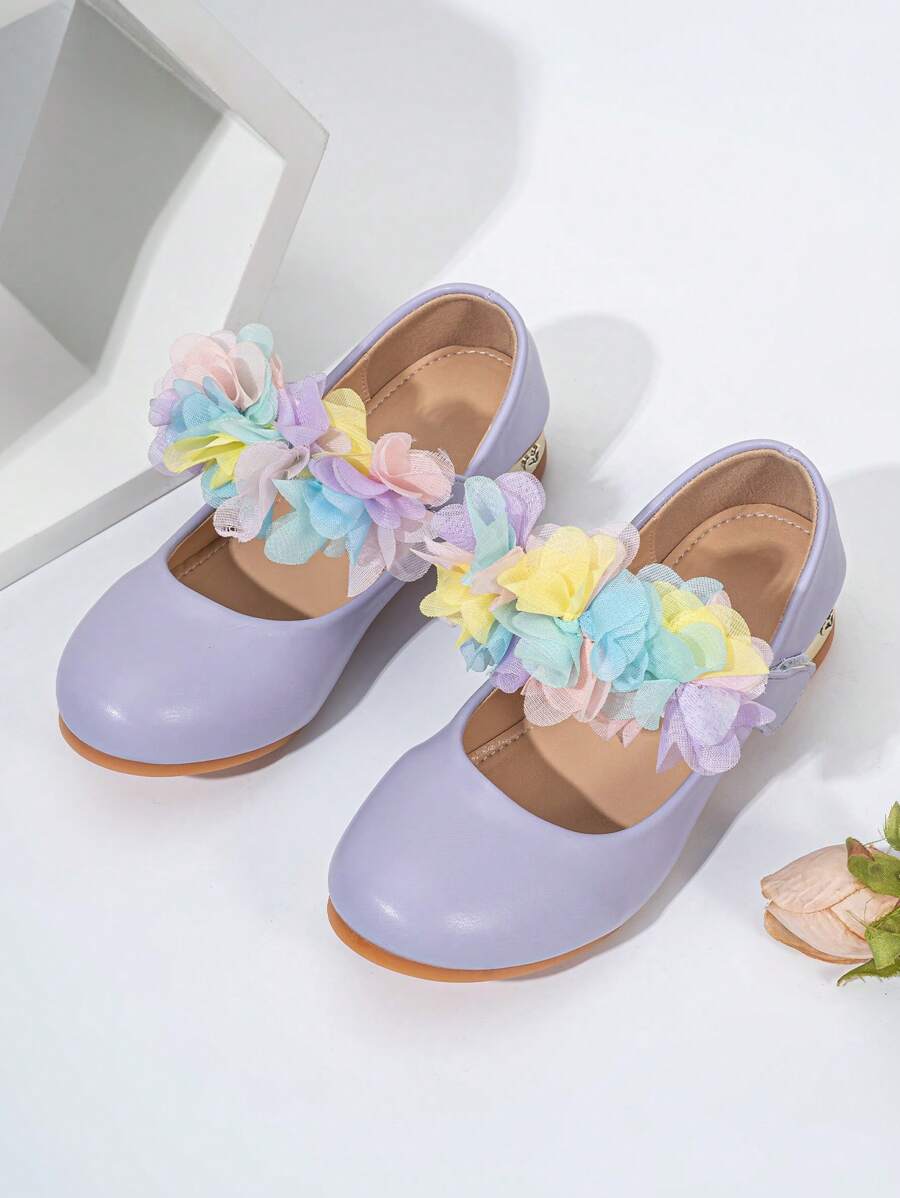 Kids' New Wedding Party Shoes, Purple Lace Flower Bow Faux Pearl Fashion Comfortable Versatile High Heeled Pumps